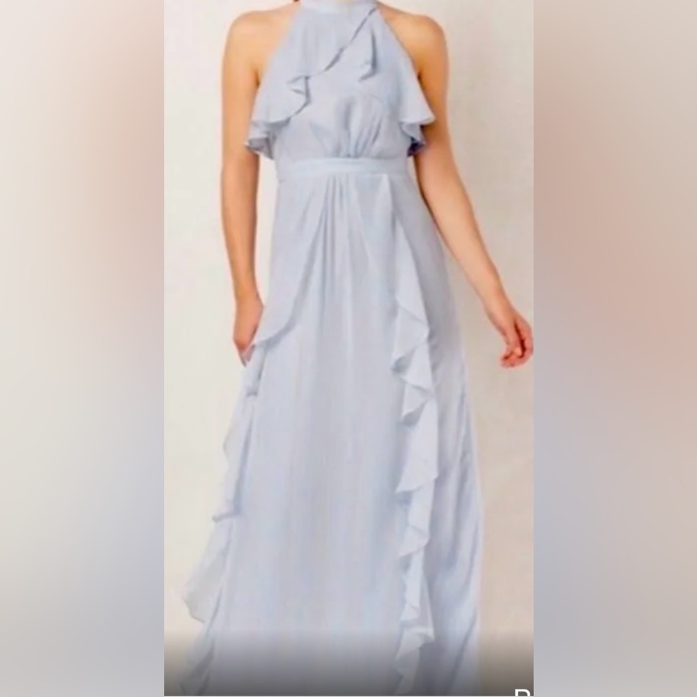 NWT LC Lauren Conrad Marrakesh Moment Blue Gold Shimmer Ruffle Maxi Dress 6 ✨🩵✨